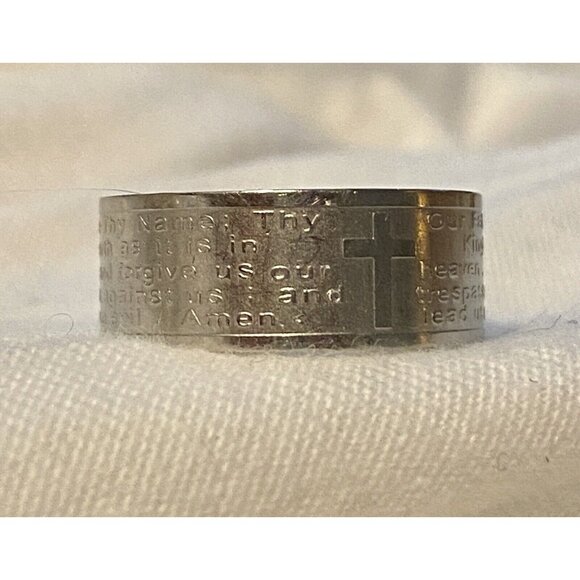 Lord’s Prayer with Cross Stainless Steel Band Ring ED FORCE Size 6 Christ Bible - Picture 5 of 7